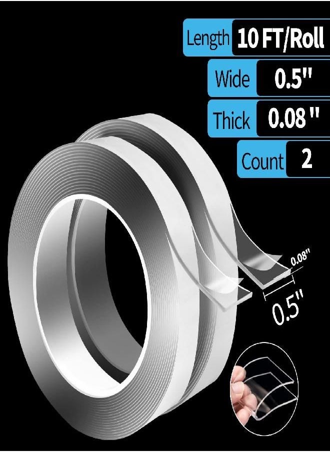 Art3d Art3d Nano Double-Sided Adhesive Tape (2-Roll of 10FT), Multipurpose Transparent Foam Tape for Carpet Mats/Paste Items/Photos Frames/Craft Wall Mounting  - Image 2