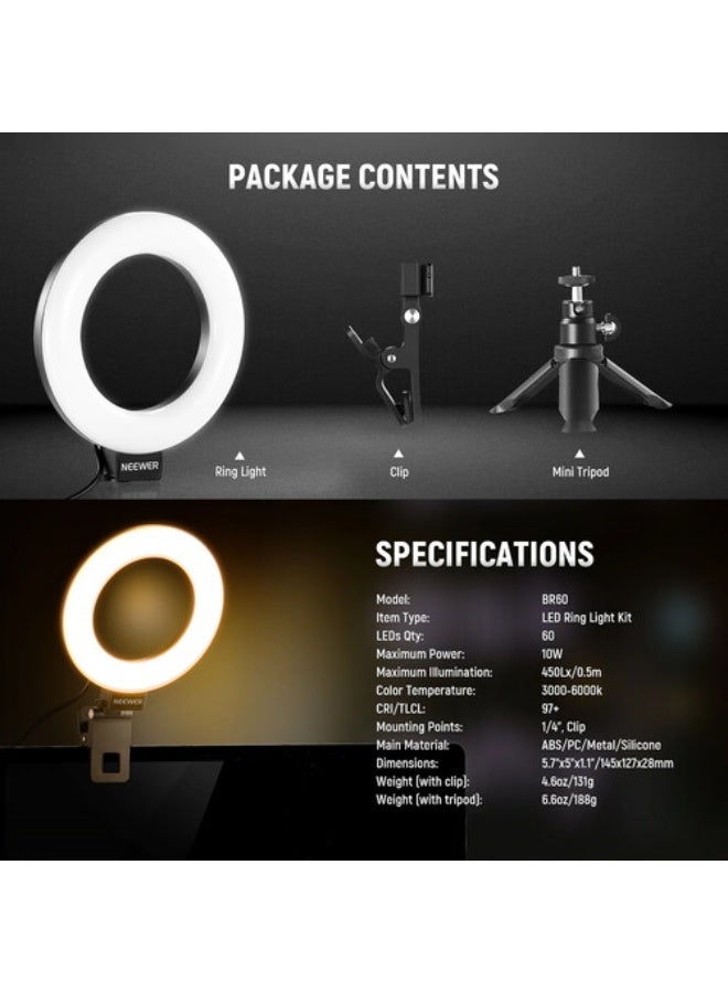 نيوير BASICS BR60 5" Bi-Color Mini Ring Light + Mini Tripod - Image 2