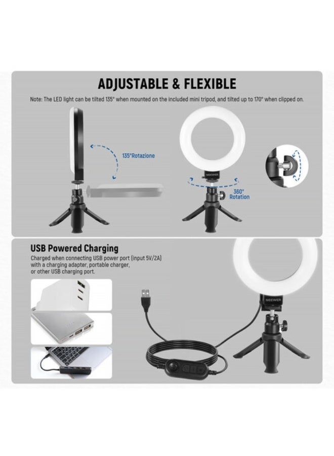 نيوير BASICS BR60 5" Bi-Color Mini Ring Light + Mini Tripod - Image 3
