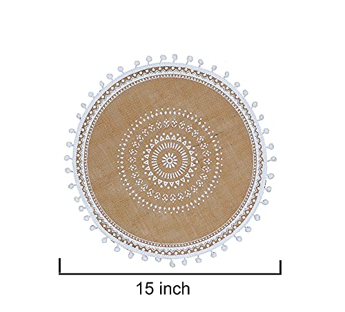 CAPASIN Placemats, Dining Winter Modern Dinner Braided Beige and Fall Circle Placemats Boho Runner Kitchen Round Table Plate Mats Set of 4 (White Ball) - Image 2