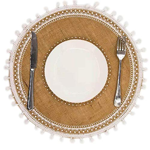 CAPASIN Placemats, Dining Winter Modern Dinner Braided Beige and Fall Circle Placemats Boho Runner Kitchen Round Table Plate Mats Set of 4 (White Ball) - Image 3