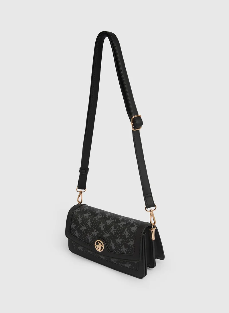 BEVERLY HILLS POLO CLUB Monogram Print Shoulder Bag with Adjustable Strap