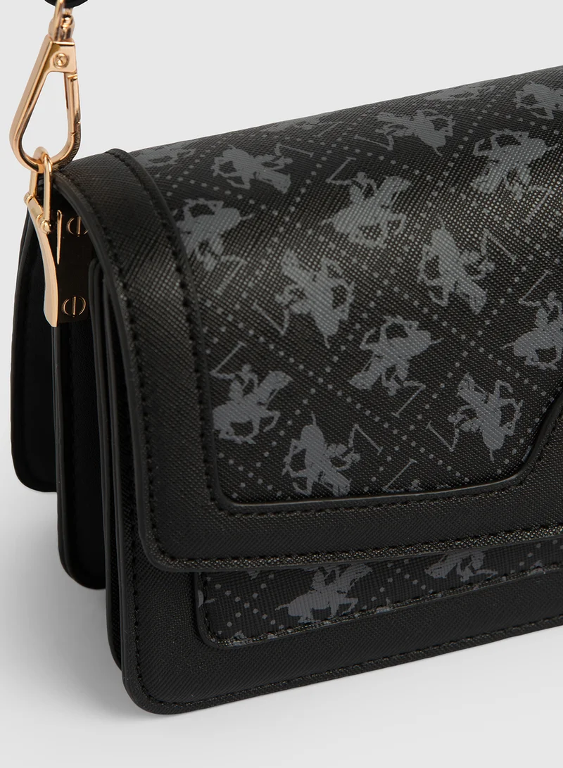 BEVERLY HILLS POLO CLUB Monogram Print Shoulder Bag with Adjustable Strap