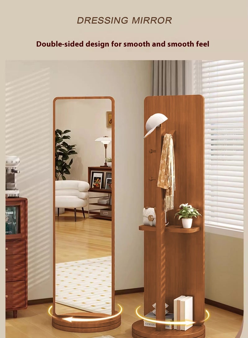تايمي مرآة طويلة 166x56سم - مرآة دوارة مزودة بعلاقة ملابس خلفية ورفوف تخزين - مرآة خشبية بتصميم انيق وديكور عصري مناسبة لغرف اللبس وغرف النوم وبجانب الباب - Image 3