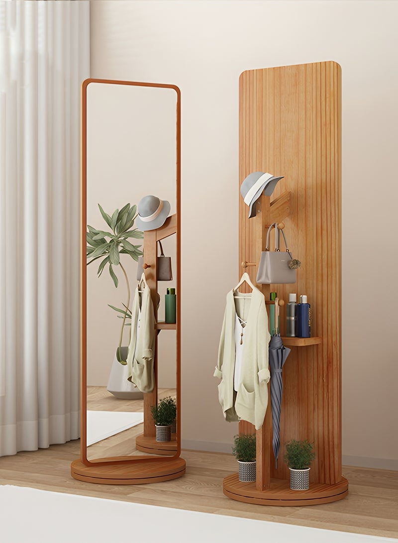 تايمي مرآة طويلة 166x56سم - مرآة دوارة مزودة بعلاقة ملابس خلفية ورفوف تخزين - مرآة خشبية بتصميم انيق وديكور عصري مناسبة لغرف اللبس وغرف النوم وبجانب الباب - Image 2
