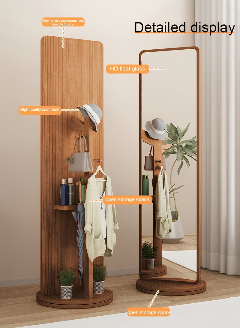 تايمي مرآة طويلة 166x56سم - مرآة دوارة مزودة بعلاقة ملابس خلفية ورفوف تخزين - مرآة خشبية بتصميم انيق وديكور عصري مناسبة لغرف اللبس وغرف النوم وبجانب الباب - Image 4