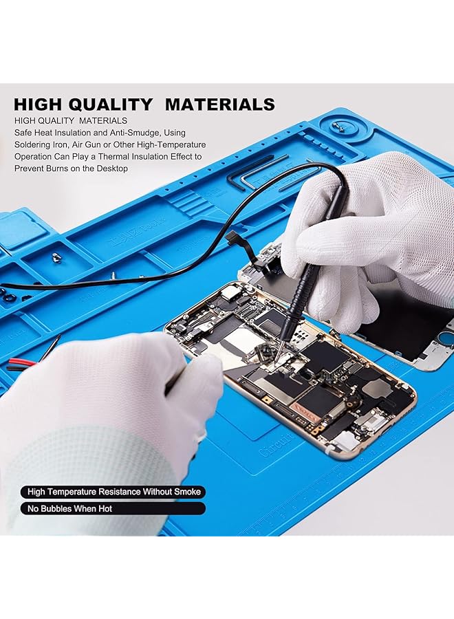 إيروريكس حصيرة لحام مغناطيسية من السيليكون مقاس 17.7 بوصة × 11.8 بوصة مقاومة للحرارة 932 درجة فهرنهايت مضادة للكهرباء الساكنة حصيرة عمل كبيرة لإصلاح الإلكترونيات متوافقة مع مكواة اللحام والهاتف والكمبيوتر المحمول والساعة باللون الأزرق - Image 5