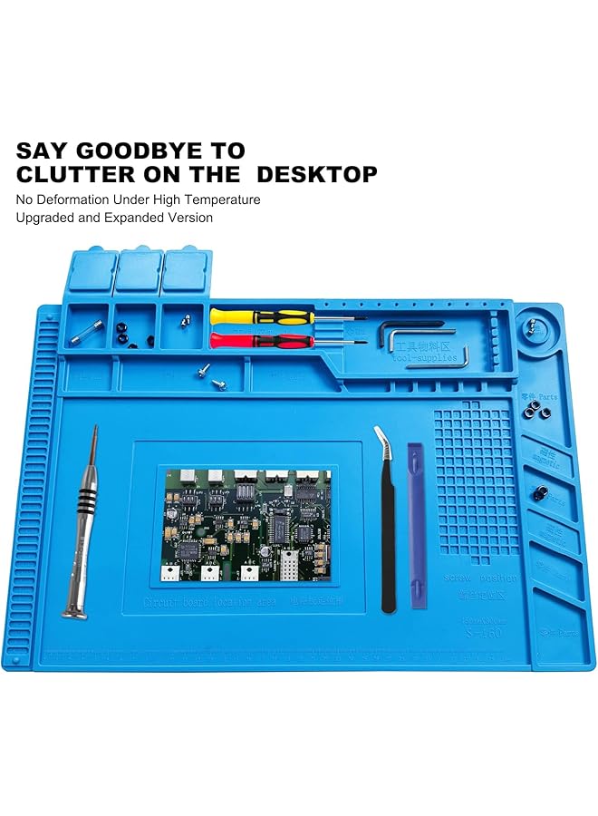 إيروريكس حصيرة لحام مغناطيسية من السيليكون مقاس 17.7 بوصة × 11.8 بوصة مقاومة للحرارة 932 درجة فهرنهايت مضادة للكهرباء الساكنة حصيرة عمل كبيرة لإصلاح الإلكترونيات متوافقة مع مكواة اللحام والهاتف والكمبيوتر المحمول والساعة باللون الأزرق - Image 4