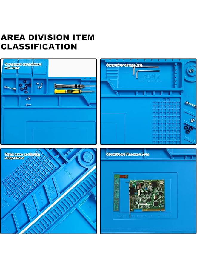 إيروريكس حصيرة لحام مغناطيسية من السيليكون مقاس 17.7 بوصة × 11.8 بوصة مقاومة للحرارة 932 درجة فهرنهايت مضادة للكهرباء الساكنة حصيرة عمل كبيرة لإصلاح الإلكترونيات متوافقة مع مكواة اللحام والهاتف والكمبيوتر المحمول والساعة باللون الأزرق - Image 3