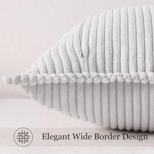 Mecatny Corduroy Summer Throw Pillow Covers 18x18 Set of 2, Neutral Decorative Soft Boho Couch Pillow Covers with Broadside for Sofa Living Room, Grey - Image 3