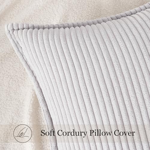 Mecatny Corduroy Summer Throw Pillow Covers 18x18 Set of 2, Neutral Decorative Soft Boho Couch Pillow Covers with Broadside for Sofa Living Room, Grey - Image 2