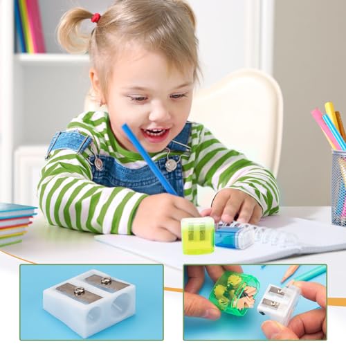 JEFURE 30 Pcs 2 Holes Small Manual Pencil Sharpener with Lid, Colored Handheld Dual Hole Pencil Sharpeners Bulk, Crayon Colored Pencils Sharpener, Pencil Sharpener for Kids, Office, School, Classroom - Image 4