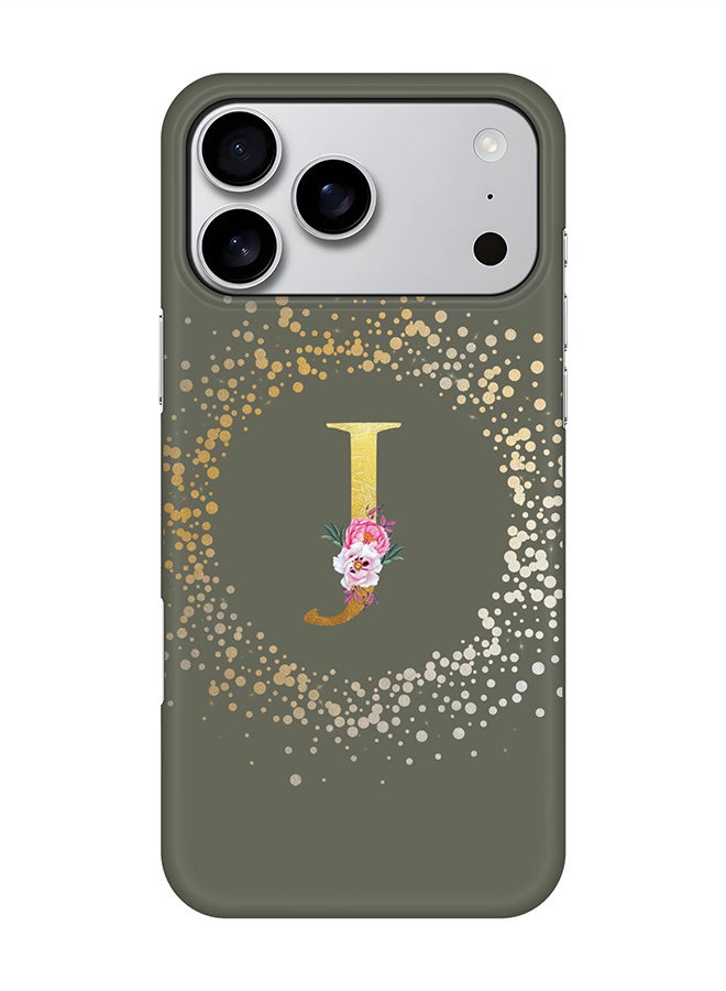 Stylizedd For iPhone 17 Pro Max,Case, [Compatible with MagSafe] Magnetic cover Slim fit Protection Matte, - Custom Monogram Floral - J  (Olive Green )