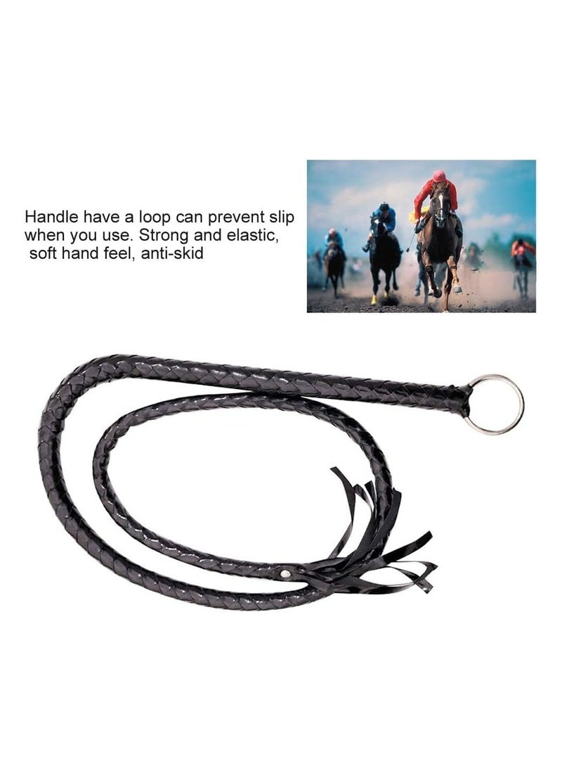 Excefore Riding Crop for Horses 55inches Faux Leather Black Whip Costume Whip Handmade Bullwhip Horse Riding Crops Equestrianism Whips for Stage Performance Racing Cosplay Costume Accessories  - Image 2