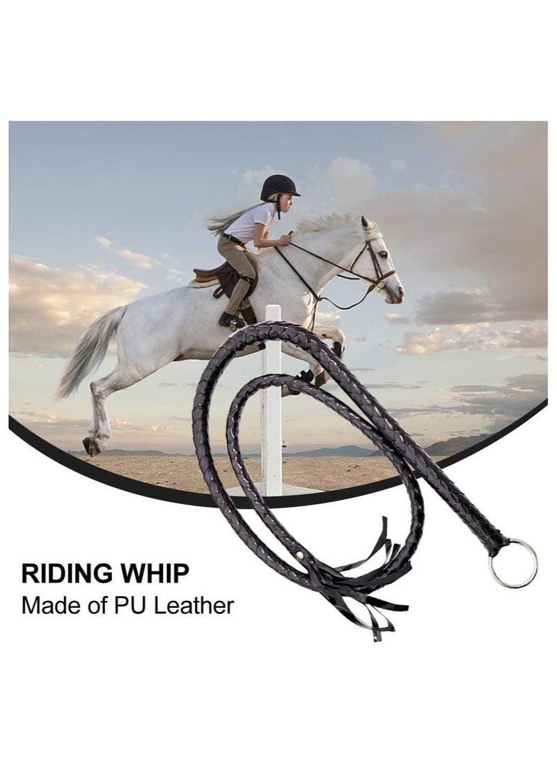 Excefore Riding Crop for Horses 55inches Faux Leather Black Whip Costume Whip Handmade Bullwhip Horse Riding Crops Equestrianism Whips for Stage Performance Racing Cosplay Costume Accessories  - Image 3