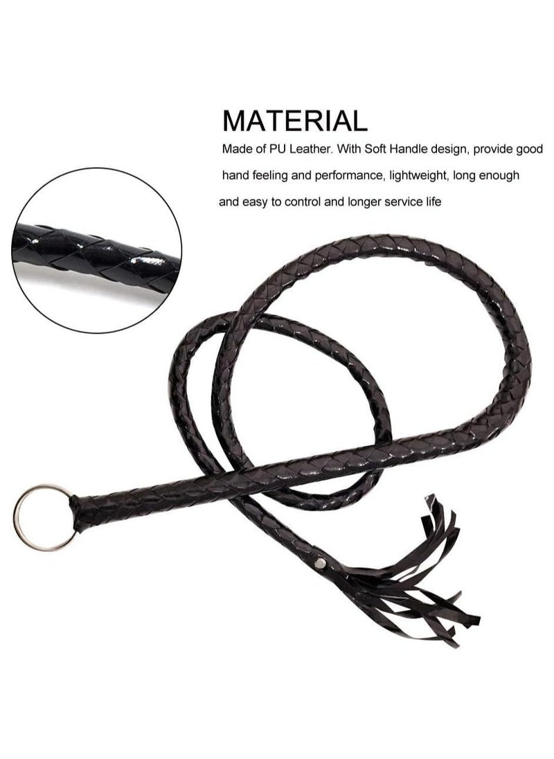 Excefore Riding Crop for Horses 55inches Faux Leather Black Whip Costume Whip Handmade Bullwhip Horse Riding Crops Equestrianism Whips for Stage Performance Racing Cosplay Costume Accessories  - Image 4