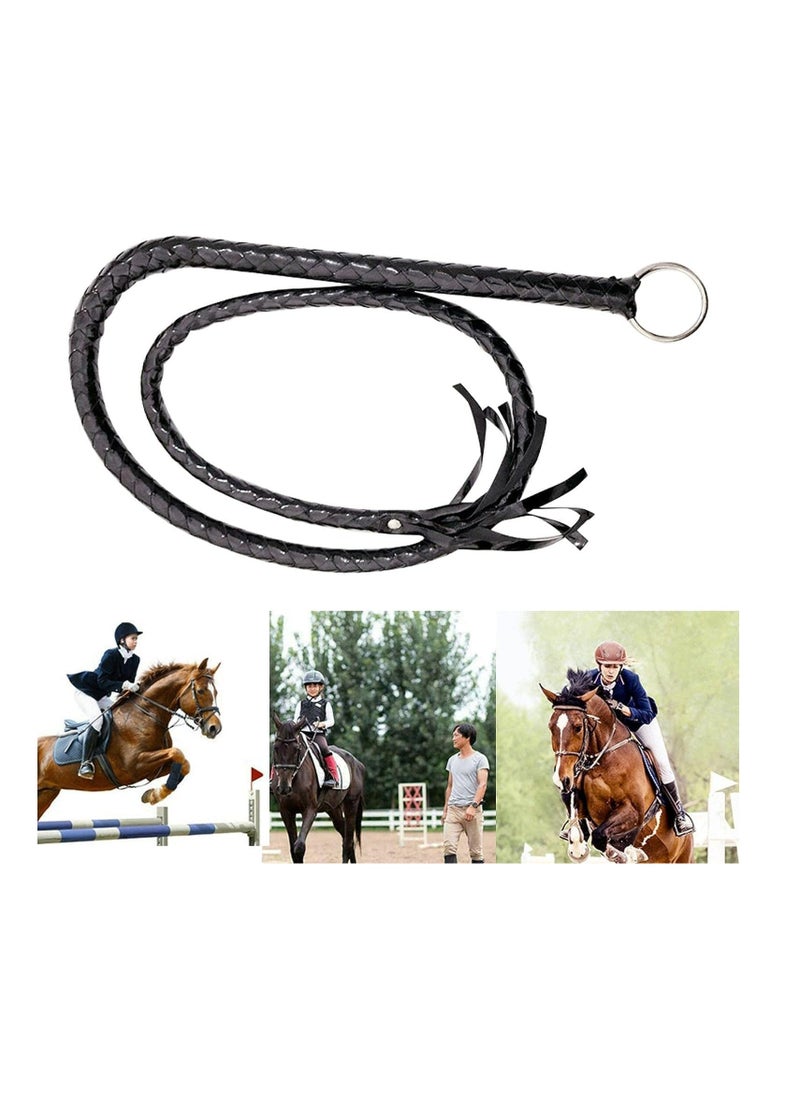 Excefore Riding Crop for Horses 55inches Faux Leather Black Whip Costume Whip Handmade Bullwhip Horse Riding Crops Equestrianism Whips for Stage Performance Racing Cosplay Costume Accessories  - Image 1