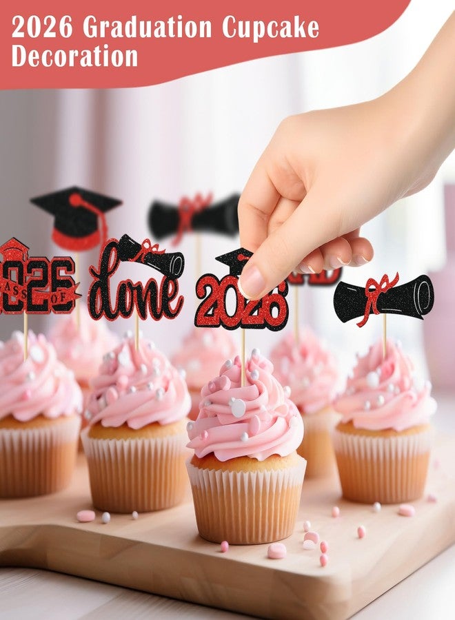 iefoah Red Graduation Cupcake Toppers 2026, 36pcs Glitter Class of 2026 Cupcake Toppers for Graduation Party Decoration Grad Cap Diploma Done Congrats Grad Picks for Food Dessert Party Supplies - Image 3