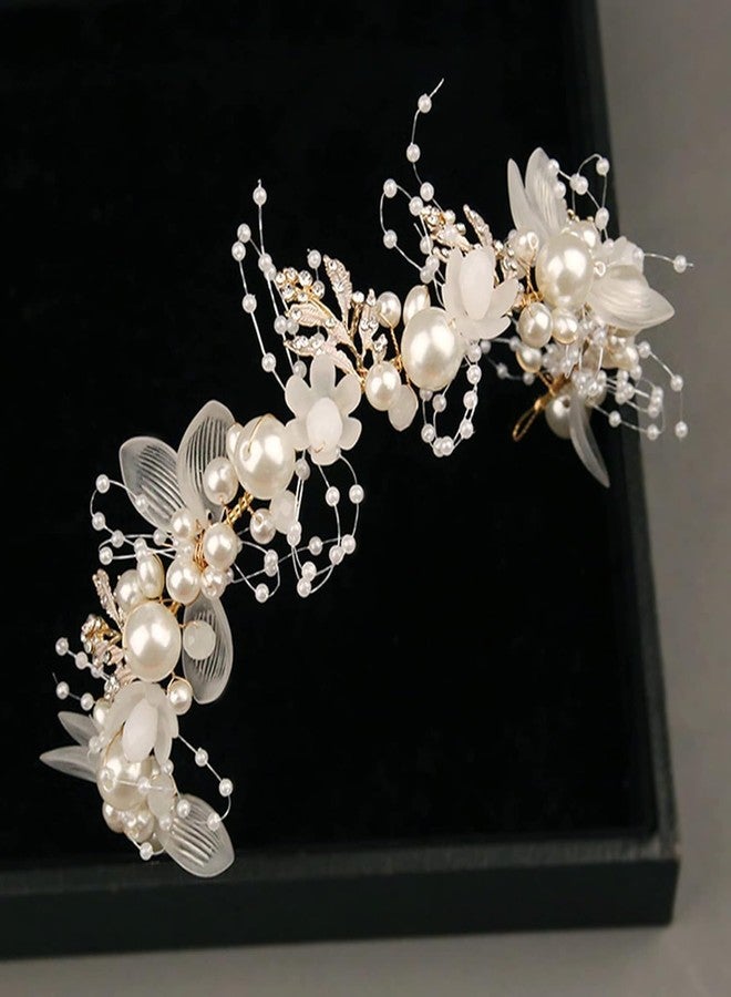 BLINE Crystal Pearl Hair Flower Girl Headband Princess Tiara for Kids Girls Women Bridal Floral Tiara Hairband for Wedding Party Dress Up Hair Accessories (Pack of 1) - Image 5