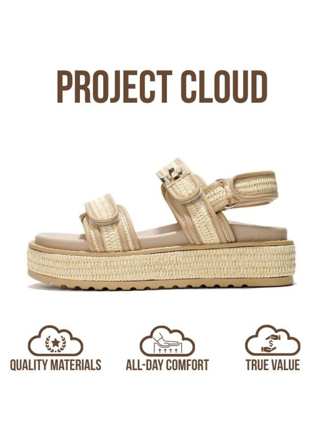Project Cloud Genuine Leather Platform Sandals Women Footwear - Comfortable and Adjustable Strappy Summer Sandals for Women 2025 - Memory Foam and Non-Slip Slingback Beach Slides, High Platform Raffia - Image 4