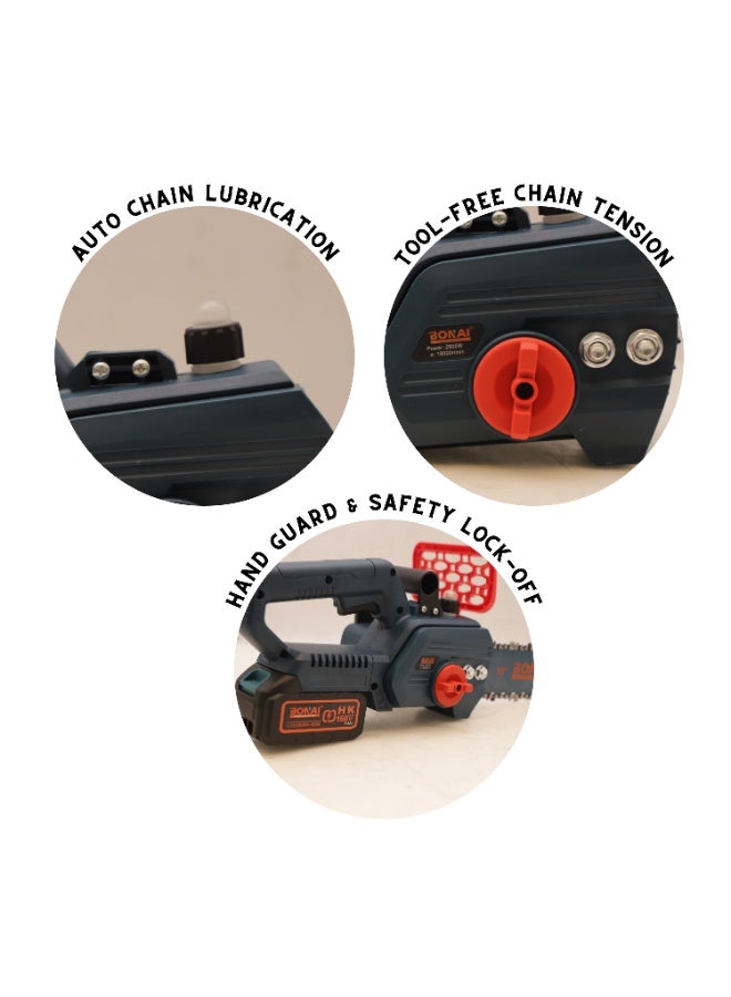 BONAI 2-in-1 Cordless Chainsaw Kit, 10" & 12" Guide Bars, 2800W High-Power Motor, 18000RPM, 168V 6.0Ah Lithium Battery, Portable Electric Chain Saw for Tree Pruning & Wood Cutting - Image 5