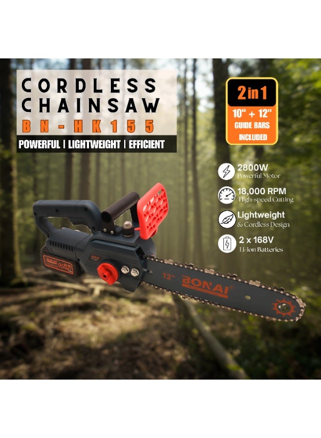 BONAI 2-in-1 Cordless Chainsaw Kit, 10" & 12" Guide Bars, 2800W High-Power Motor, 18000RPM, 168V 6.0Ah Lithium Battery, Portable Electric Chain Saw for Tree Pruning & Wood Cutting - Image 2