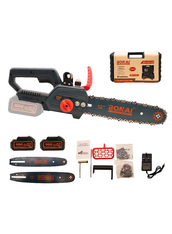 BONAI 2-in-1 Cordless Chainsaw Kit, 10" & 12" Guide Bars, 2800W High-Power Motor, 18000RPM, 168V 6.0Ah Lithium Battery, Portable Electric Chain Saw for Tree Pruning & Wood Cutting - Image 1