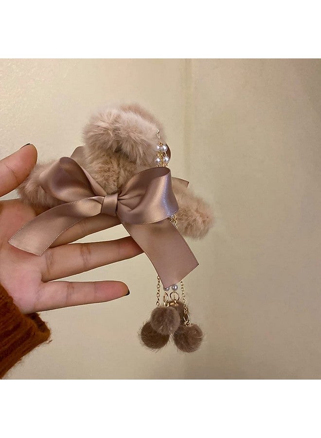 Jumwrit Furry Hair Claw Big Bow Hair Clips Banana Jaw Clips Pearl Tassel Hair Clips Strong Hold Hair Claw Clips Fashion Hair Accessories For Women And Girls（Pink） - Image 3