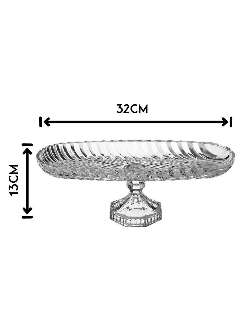 Elegant Flat glass plate decorated with a base for sweets and pastries, multi-purpose Clear 13x31 cm - Image 4