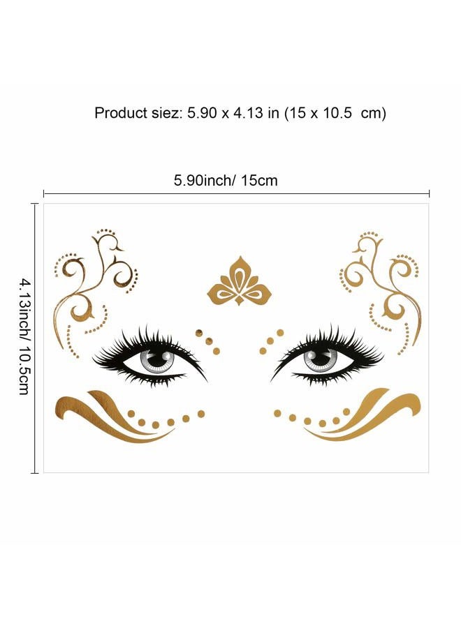 Konsait 8 Sheets Face Tattoo Sticker Metallic Temporary Transfer Tattoo Waterproof Face Jewels for Women Girls Make Up Dancer Costume Parties, Shimmer Glitter Gold Tattoos,Scale Tears Butterfly Freckl - Image 2