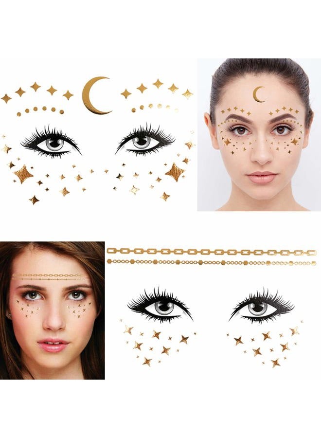 Konsait 8 Sheets Face Tattoo Sticker Metallic Temporary Transfer Tattoo Waterproof Face Jewels for Women Girls Make Up Dancer Costume Parties, Shimmer Glitter Gold Tattoos,Scale Tears Butterfly Freckl - Image 5