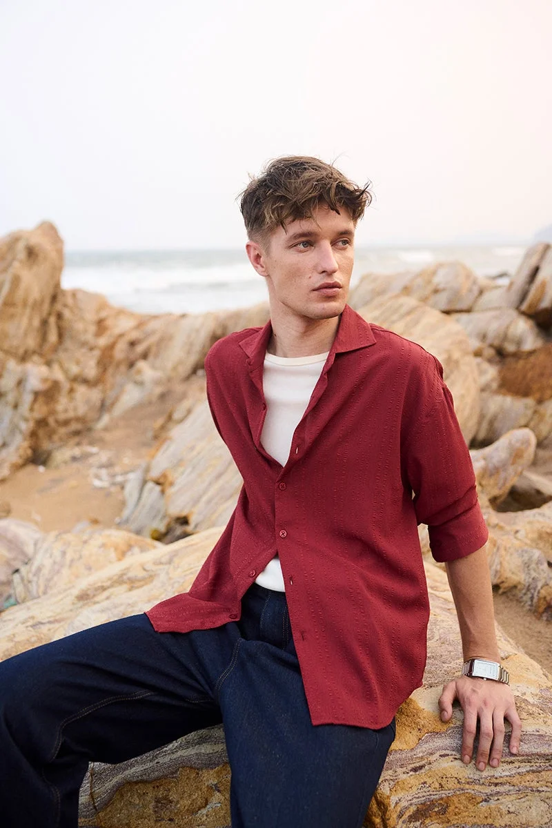 SNITCH Rust Textured Long Sleeve Regular Fit Shirt