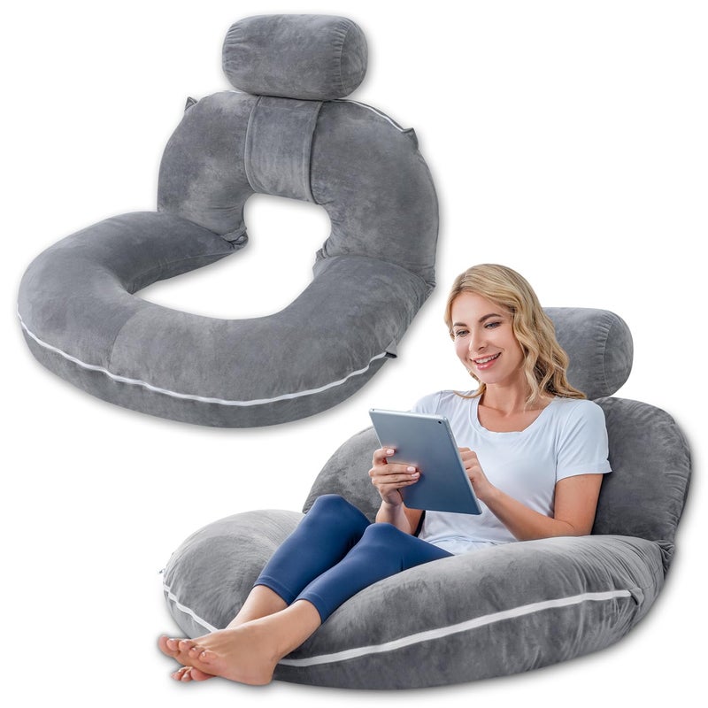 INSEN Reading Pillow Back Pillow for Sitting in Bed for Reading Nurse  Relax Reading Pillow for Adults Moms  Kids Sit Up Pillow for Bed Grey Upgraded
