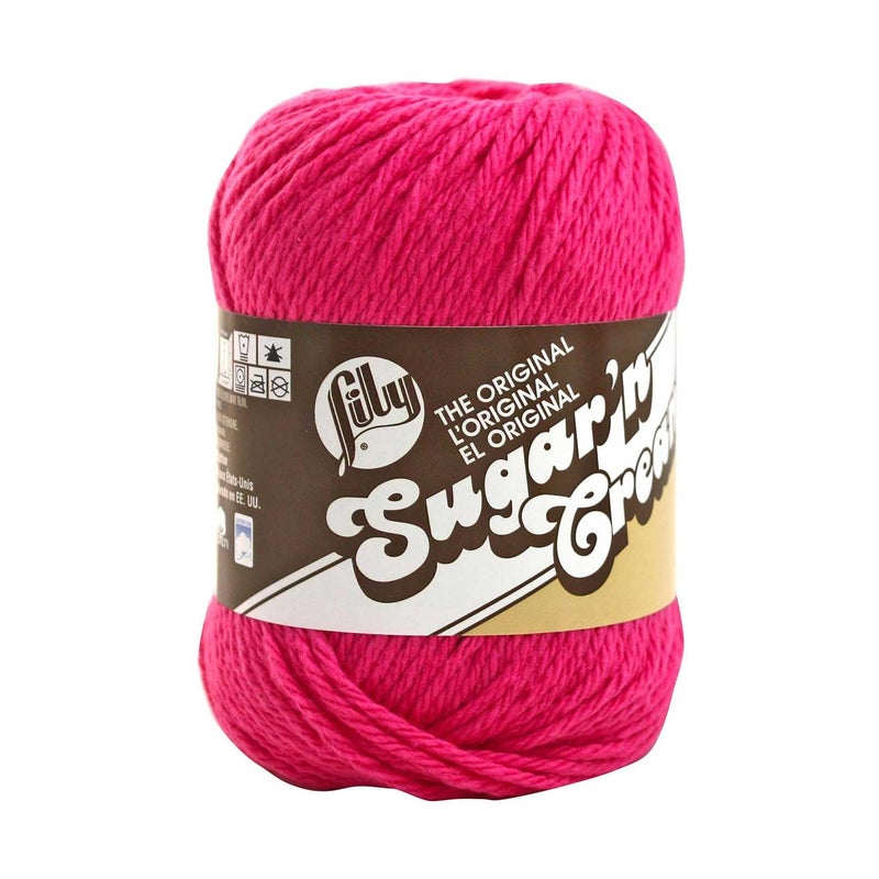 Lily Sugar N Cream The Original Solid Yarn 25oz Medium 4 Gauge 100 Cotton Hot Pink Machine Wash Dry