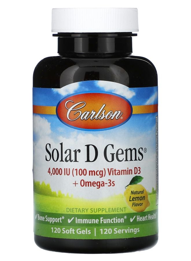 Carlson Solar D Gems®  Vitamin D3 + Omega-3s Natural Lemon 120 Soft Gels - Image 1