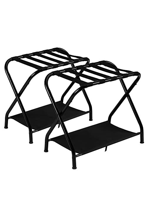 Heybly Heybly Luggage RackPack of 2Steel Folding Suitcase Stand with Storage Shelf for Guest Room Bedroom HotelBlackHLR002B2 