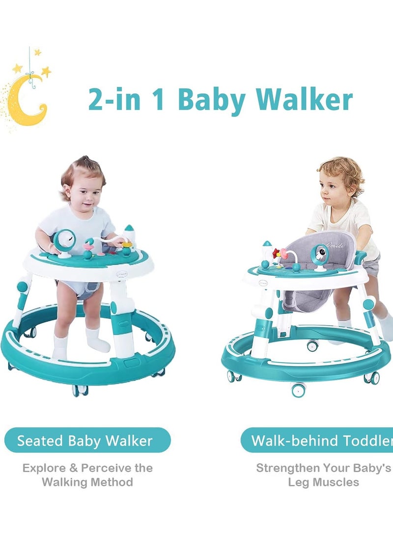 أوريتي 4 في 1 مشاة للأطفال، متعدد الوظائف الارتفاع قابل للتعديل، عربة الأطفال مع صينية الموسيقى القابلة للإزالة لعبة وسادة القدم مقعد التعلم عجلة الدوران آمنة ومريحة 6-18 شهرًا - Image 2