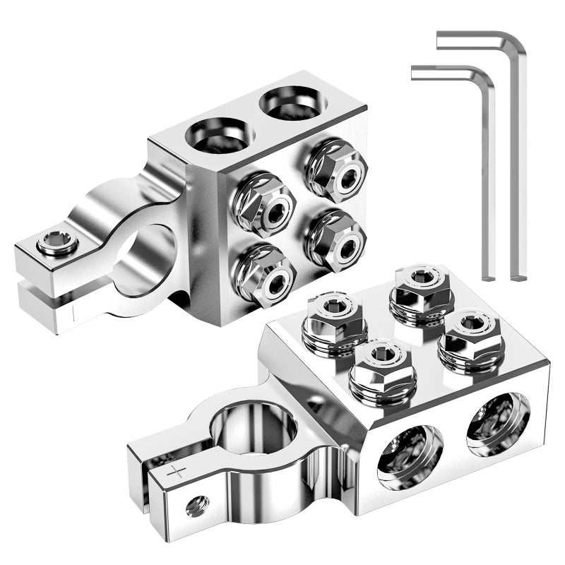 TOPDC 8-Way Lead Acid Battery Terminal Connector, Battery Cable Ends 8AWG up to 4/0(XL) AWG, Positive and Negative (+/-)(Pair) for SAE/DIN/EN Tapered Top Post - Image 1