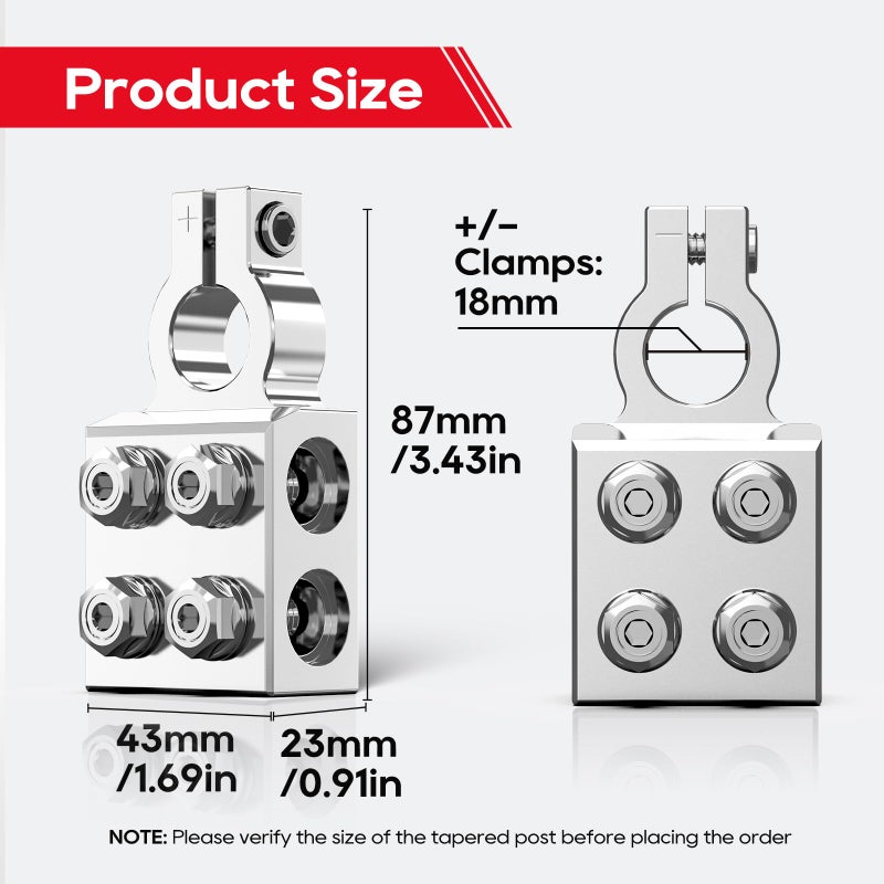 TOPDC 8-Way Lead Acid Battery Terminal Connector, Battery Cable Ends 8AWG up to 4/0(XL) AWG, Positive and Negative (+/-)(Pair) for SAE/DIN/EN Tapered Top Post - Image 3