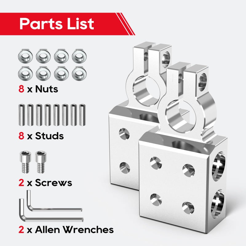 TOPDC 8-Way Lead Acid Battery Terminal Connector, Battery Cable Ends 8AWG up to 4/0(XL) AWG, Positive and Negative (+/-)(Pair) for SAE/DIN/EN Tapered Top Post - Image 4