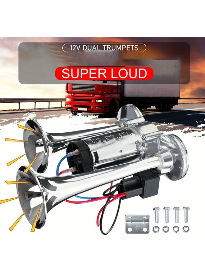 Thick Version Loud Dual Trumpet Air Horn 12V 24V With Compressor For Trucks Cars - Image 1