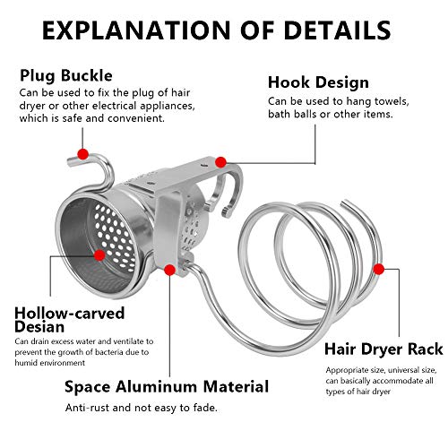 Rotekt Hair-Dryer Stand, Bathroom Hair Dryer Holder Stand Wall Mounted Organizer Multipurpose Rack(01) - Image 4