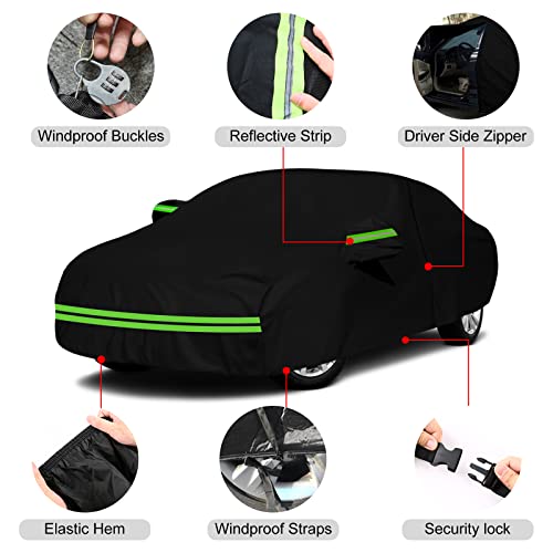 SPORTULI Waterproof Car Cover Replace for 2011-2017 Chrysler 200, 6 Layers All Weather Car Covers with Zipper Door & Windproof Bands for Snow Rain Dust Hail Protection (200) - Image 3