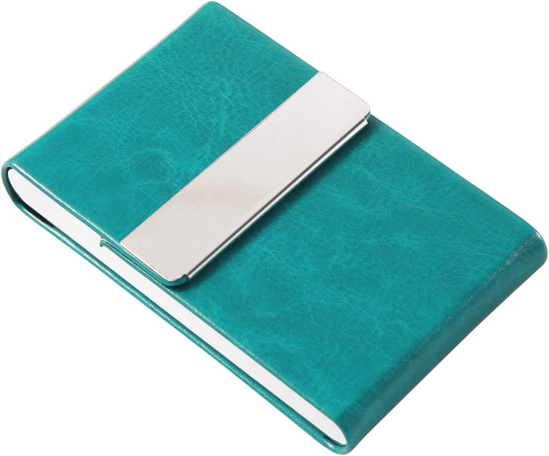 JuneLsy Business Card Holder Case - Professional PU Leather Business Card Case Metal Name Card Holder Pocket Business Card Carrier Women with Magnetic Shut (S-Mint Green) 5 - Image 3