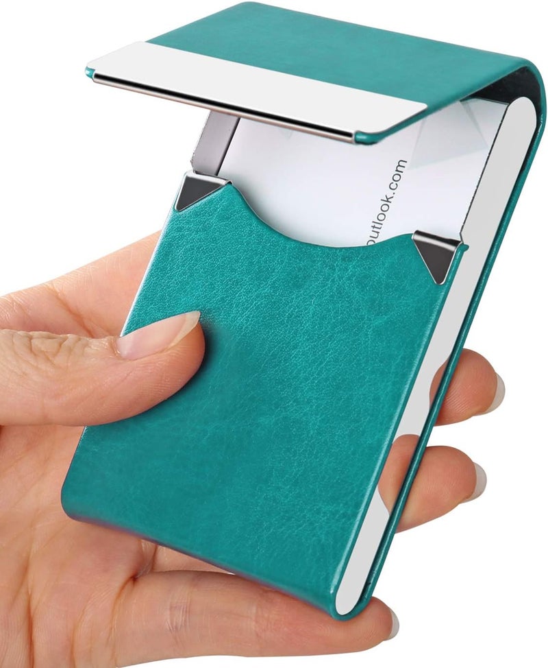 JuneLsy Business Card Holder Case - Professional PU Leather Business Card Case Metal Name Card Holder Pocket Business Card Carrier Women with Magnetic Shut (S-Mint Green) 5 - Image 1