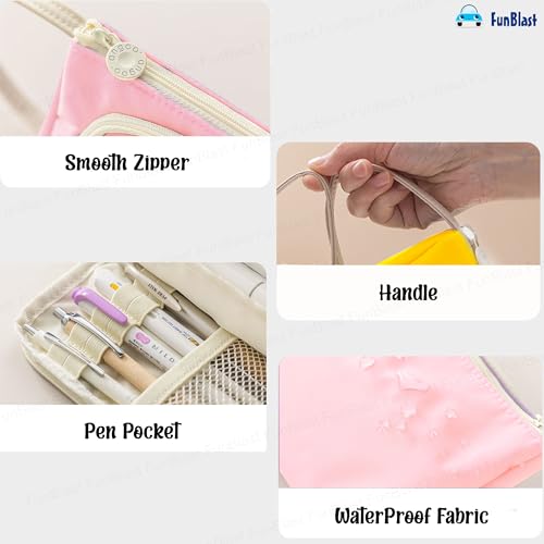 FunBlast Pouches for Girls - Multipurpose Zipper Pouches for Kids & Adults, Stationary Organizer Bag, Makeup Pouch, Cosmetic Pouch, Toiletry Bag, Water Resistance Pouch for Travel Accessories (Pink) - Image 2