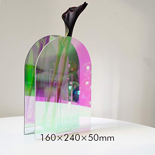 ACFENG Rainbow Acrylic Flower Vase,Iridescent Vase,Acrylic Vase,Acrylic Coloured Vase (Rainbow, 6.3''Wx1.97''Dx9.45''H) - Image 2