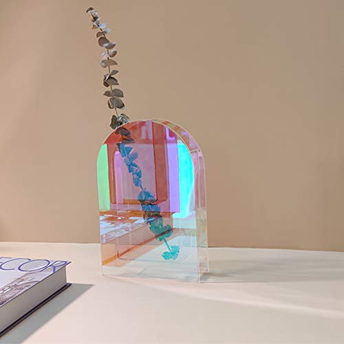 ACFENG Rainbow Acrylic Flower Vase,Iridescent Vase,Acrylic Vase,Acrylic Coloured Vase (Rainbow, 6.3''Wx1.97''Dx9.45''H) - Image 1