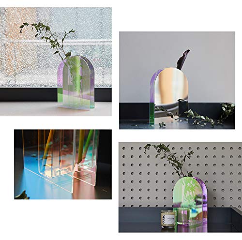 ACFENG Rainbow Acrylic Flower Vase,Iridescent Vase,Acrylic Vase,Acrylic Coloured Vase (Rainbow, 6.3''Wx1.97''Dx9.45''H) - Image 3