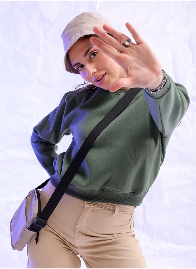 Freehand Women Regular Fit Solid Overhead Crewneck Sweatshirt